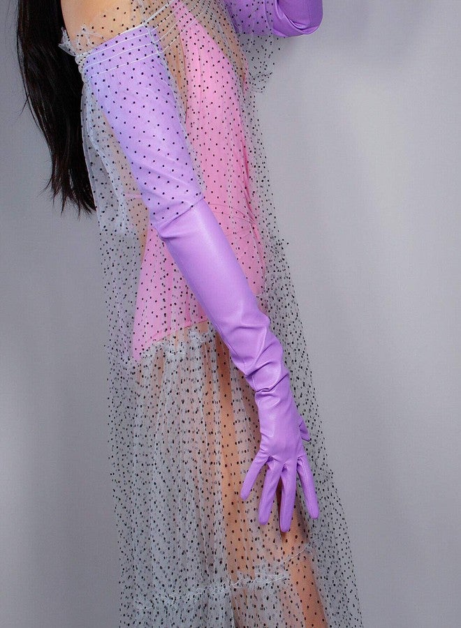 DooWay Super Long Faux Lambskin Leather Gloves for Women Evening Opear Costume Lilac 28 inches - Image 4